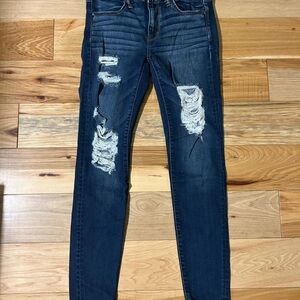 American Eagle Outfitters Dark Blue Distressed Skinny Jeans
